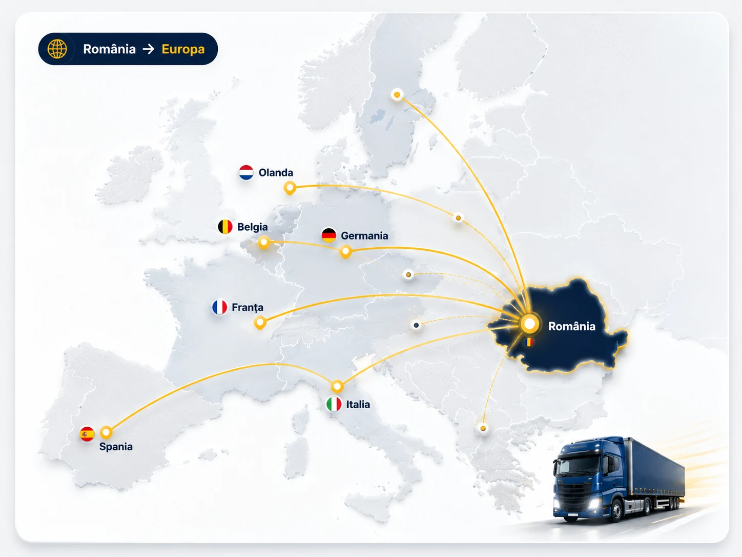 Hartă rute transport marfă România Europa Milo Transporturi